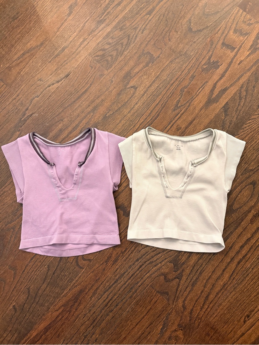 Urban Outfitters Ribbed Cropped Henley Top Duo - Lavender and Cream